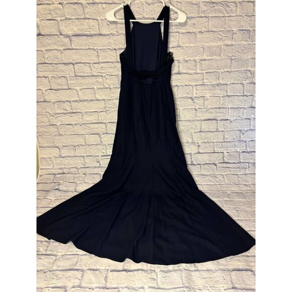 NWT Dessy Collection Dress Cutaway Shoulder Crepe Column Midnight Blue Size 4 - Picture 2 of 10